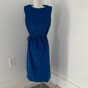 Vintage 60s Blue Cotton Velvet Belted Daydress